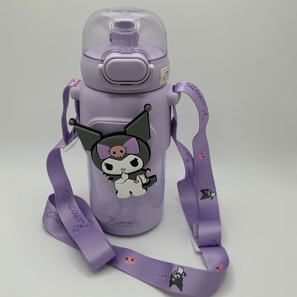 Sanrio Kuromi Purple Kids Water Bottle with Strap‎ Travel Cup Kawaii 16oz